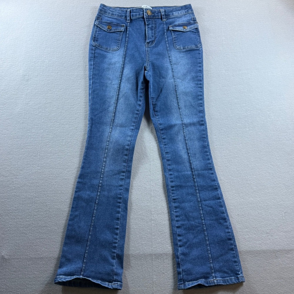 Honey & Bristle Flare Jeans Women 8P Blue Seam Front Flap Pocket